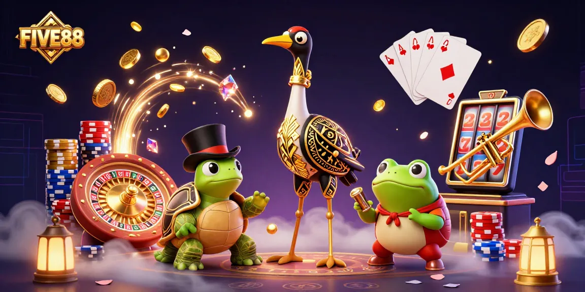 Experience the excitement of FIVE88 casino with vibrant characters and dynamic gaming elements.