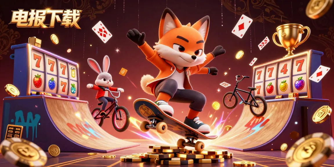 作为一个滑板狐狸和骑 BMX 的兔子在生动的赌场中导航，体验电报下载带来的兴奋。