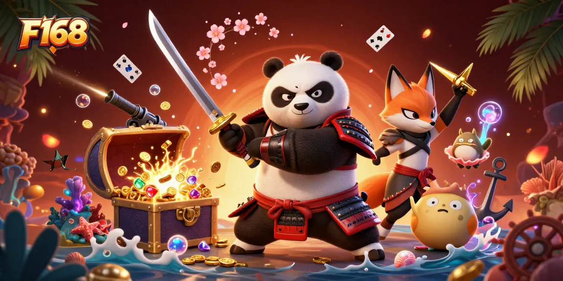 Experience thrilling gameplay at F168 with a fierce panda samurai and treasures galore.