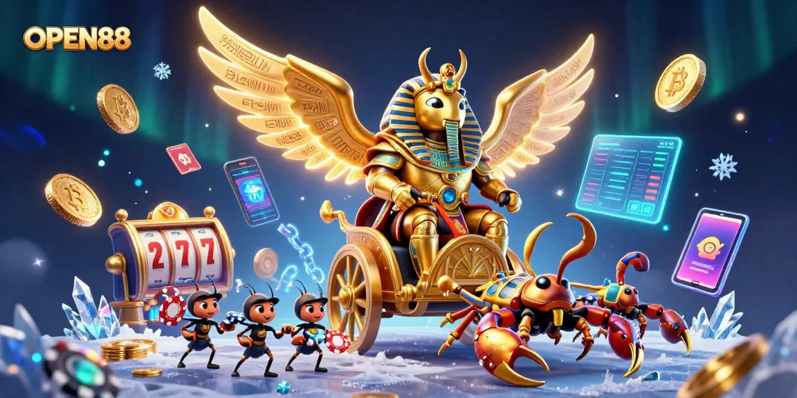 Experience thrilling gameplay at OPEN88 with colossal characters and vibrant casino elements.
