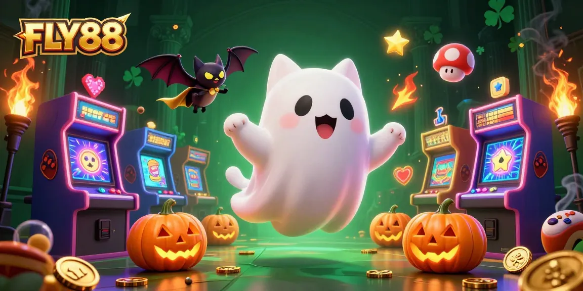 Experience thrilling games with FLY88 in a vibrant haunted casino scene brimming with action.