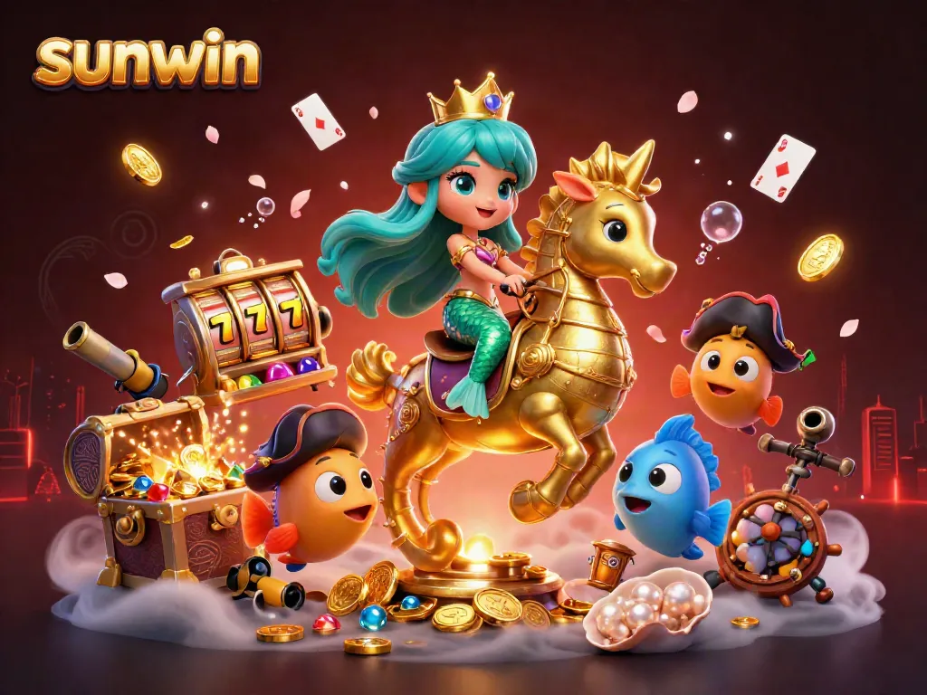 Engage in thrilling gameplay with sunwin's colorful mermaid, seahorse, and vibrant casino elements.
