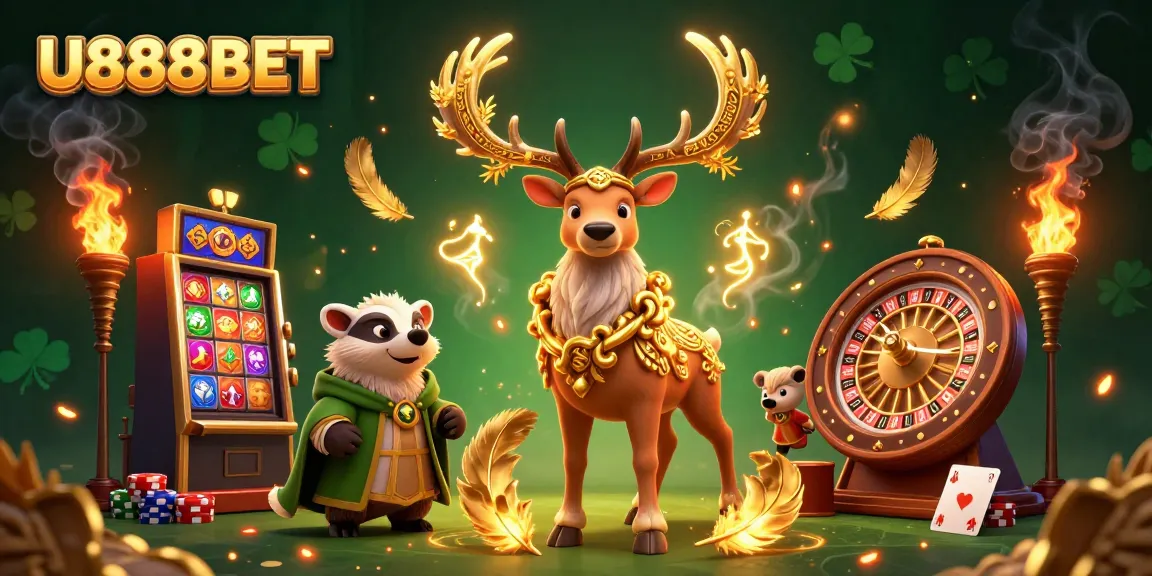 Experience immersive gaming with U888BET in a vibrant 3D casino illustration filled with energy.