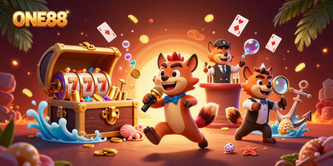 Place bets at the lively ONE88 casino where hyenas entertain in a vibrant setting.