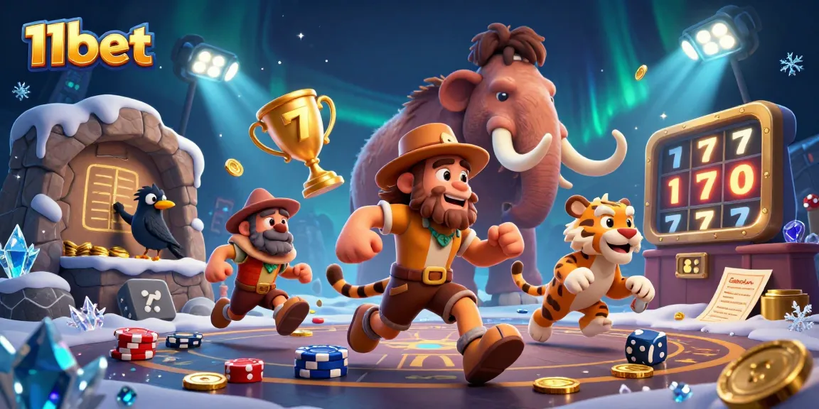 Experience thrilling 11bet casino action with a caveman and saber-tooth duo in a dynamic scene.