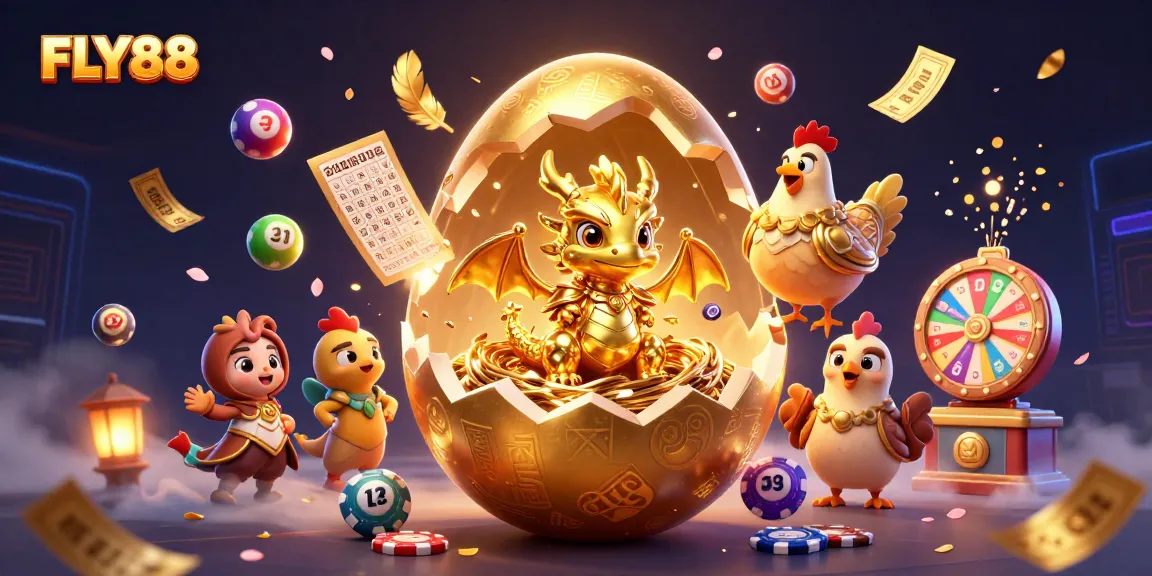 Experience thrilling wins at FLY88 with a magical golden egg cracking open to reveal rewarding treasures.