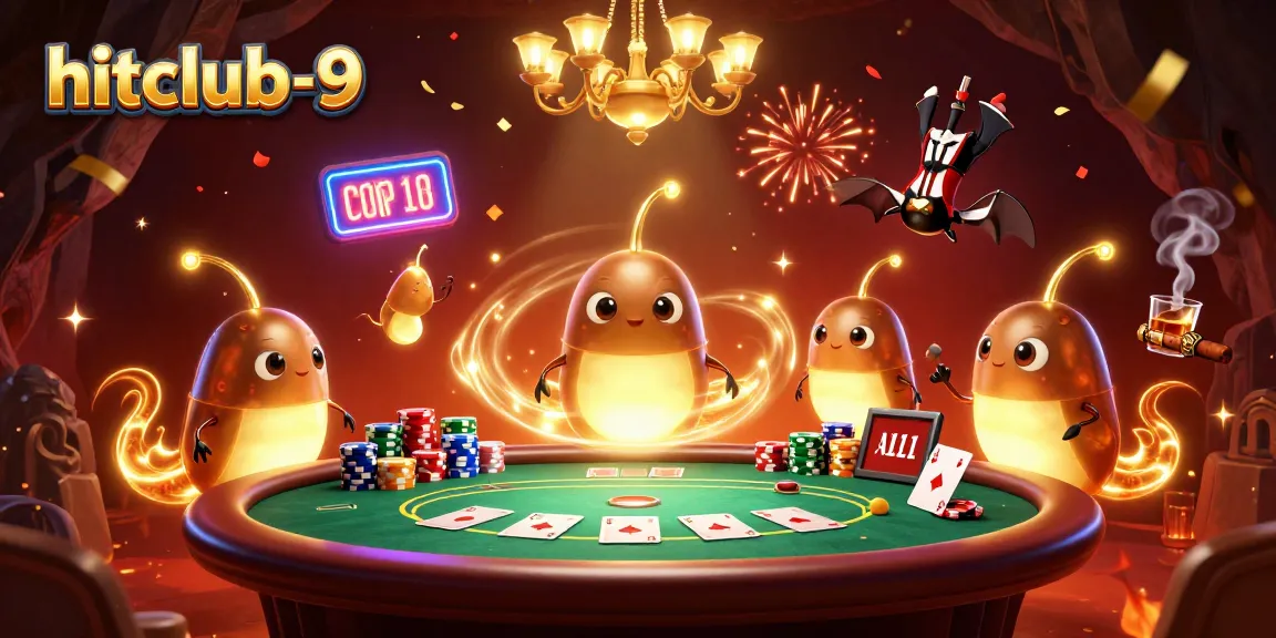 Engage with hitclub-9 at this vibrant casino scene where glowworms illuminate an energetic gaming night.