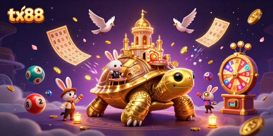 Experience lively gaming with tx88's vibrant casino scene featuring a lucky tortoise and colorful elements.