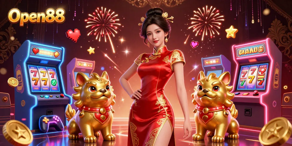Experience thrilling gaming at Open88 with vibrant characters and dynamic casino elements.