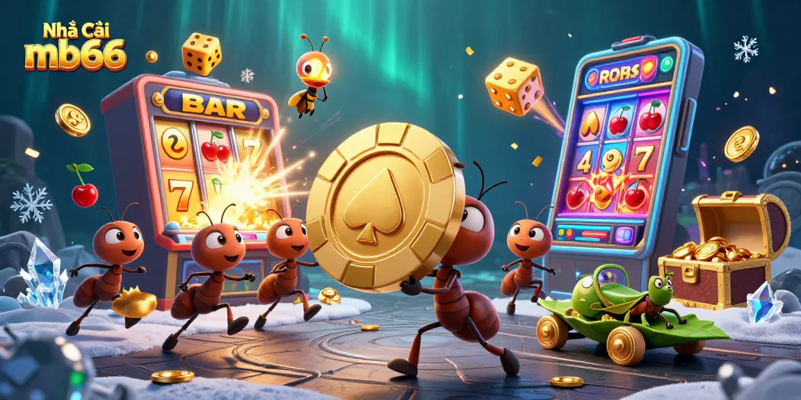 Experience thrilling gameplay at Nhà cái mb66 with a team of playful ants heisting a giant poker chip.
