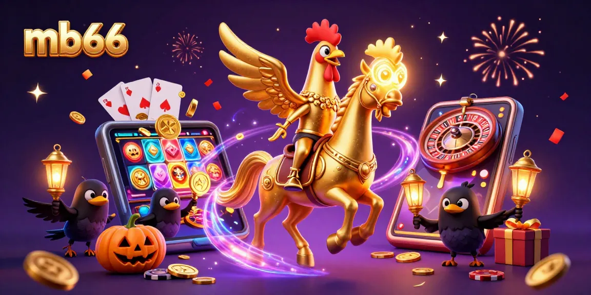 Experience the thrill of mb66 with a vibrant casino scene featuring a golden rooster and dynamic gaming elements.