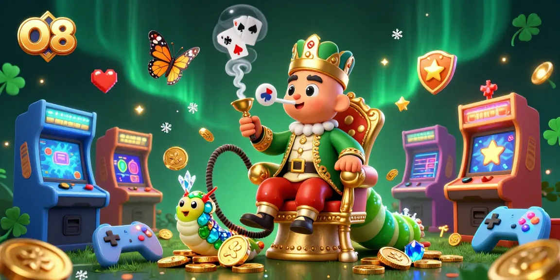 Play exciting casino games at O8 with colorful arcade machines and engaging characters.