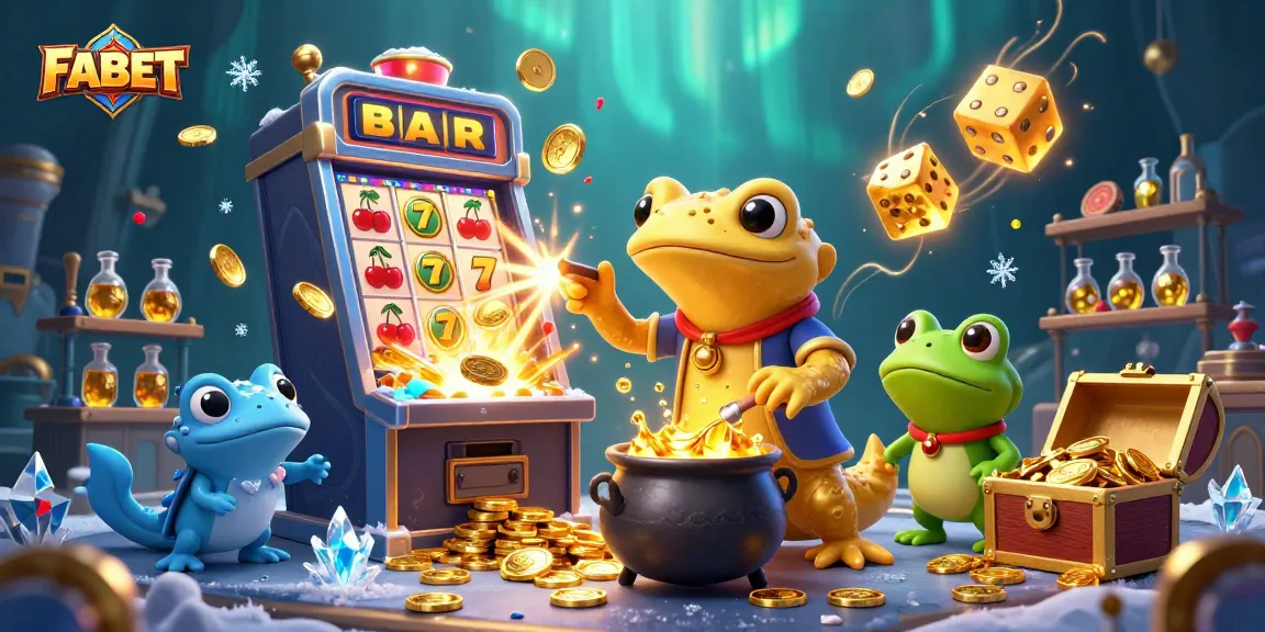 FABET showcases an enchanted scene with alchemist characters turning base metals into coins amid dynamic gaming elements.