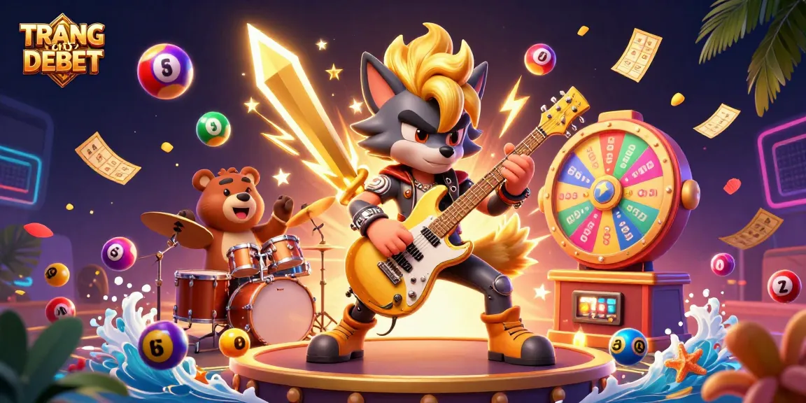 Engaging scene with TRANG CHỦ DEBET featuring a rock star wolf and dynamic gambling elements.