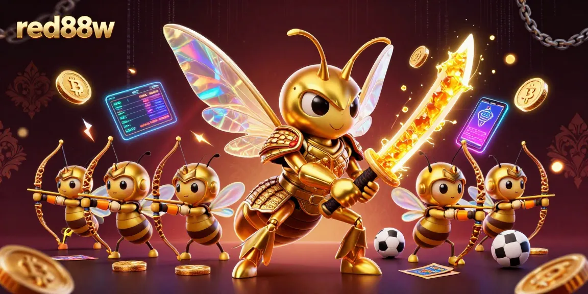 Experience thrilling gaming at red88w, where giant golden hornet samurai rules in a dazzling casino realm of crypto coins.