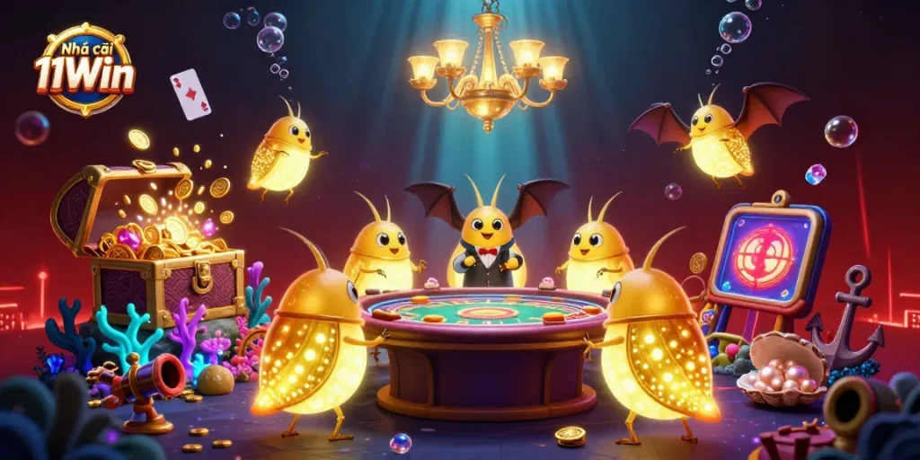 Experience vibrant casino action at Nhà cái 11Win with glowing elements and dynamic gameplay.