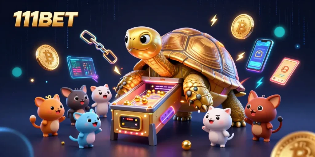 Join the fun at 11BET with games featuring a colossal tortoise pinball machine and vibrant crypto elements!